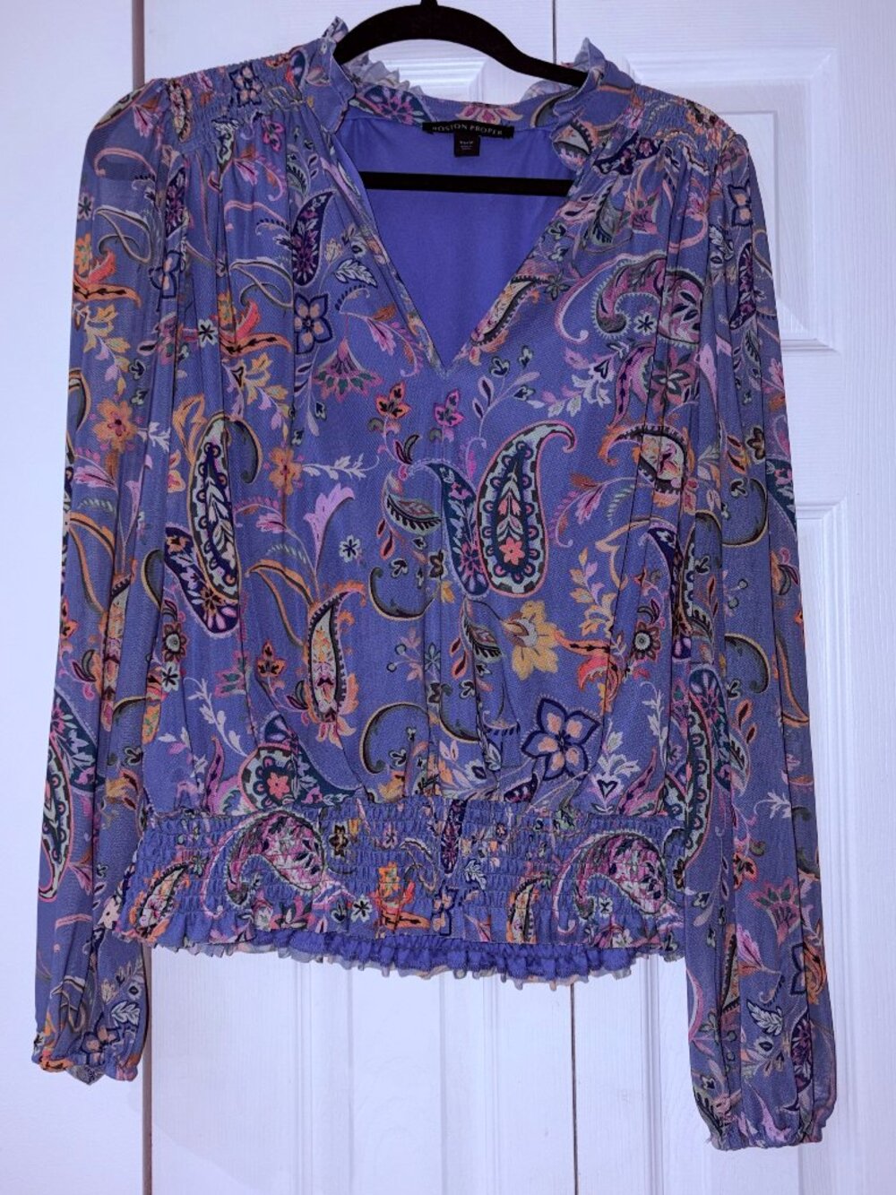 Boston Proper Paisley Long Sleeve V Neck Blouse Size Medium